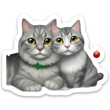 Christmas tree and Siberian gray cat  sticker