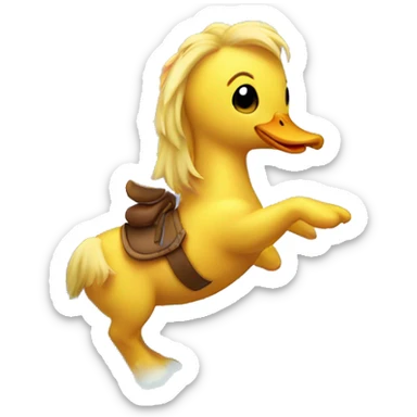 Duckling riding a rainbow horse  sticker