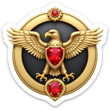 Bicephalous Eagle crest / brosch in a cirkel without background and with red gem sticker