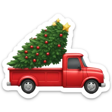 Red truck with Christmas tree  sticker