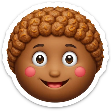 Una polpetta di carne macinata con i capelli ricci scuri e una faccia sorridente  sticker