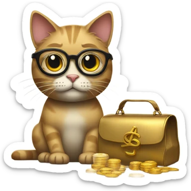 cat in brutal glasses with a bag of gold coins sticker