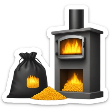 fire place and bag of pellets sticker