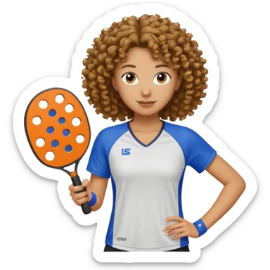 Pickleball player female curly hair sticker