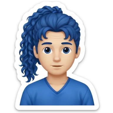 یه پسر با موهای  بلند و فرفری با لباس ابی موهاش رو دُم اسبی  بسته باشه sticker