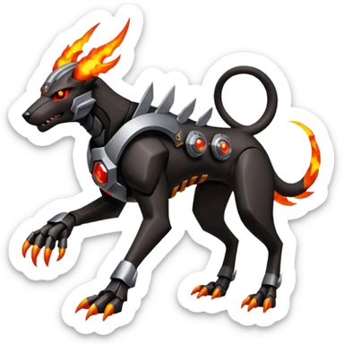 Futuristic volcanic elemental badass cool tough evil Houndoom-Houndour-Genesect-Pokémon-Fakémon-hybrid-creature sticker