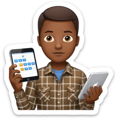 Black man, short brown hair, plaid shirt, sophisticated software engineer sticker