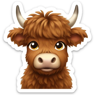 brown fluffy baby highland cow sticker