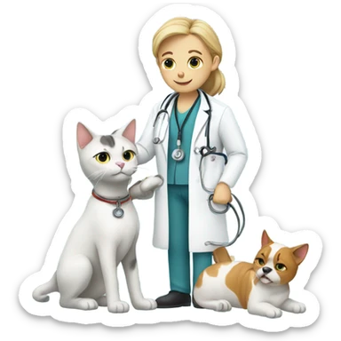doctor cat treating a dog patient sticker