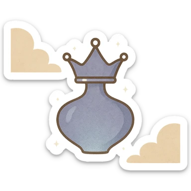 minimalist luxurious small elixir bottle in crown shape, color #7986cb, subtle silver details, soft magical glow, very small neck, seamless bottom, floating in air, no base or shadow, modern, collection style sticker