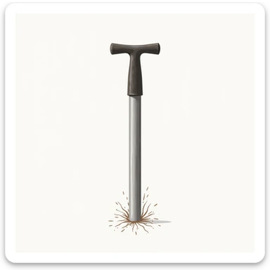 detailed realistic icon of a soil core tool, cylindrical metal tube with a T-shaped handle, used for extracting soil samples sticker