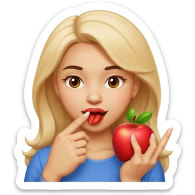 woman biting finger coquettishly, playful expression, Apple emoji style sticker