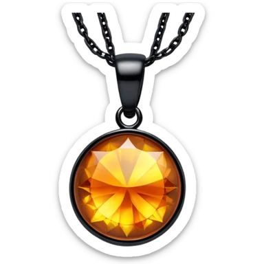 extreme close up of a round cut holographic amber charm with black bail and black chain sticker