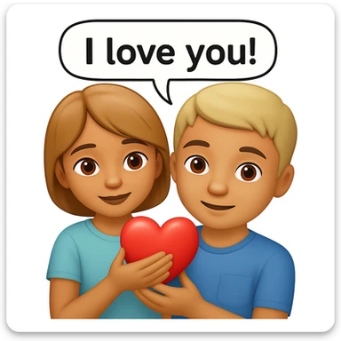 Add a speech bubble with the greeting 'I love you!' to the image, keeping the emoji style happy and affectionate sticker