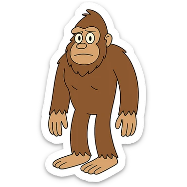 Make the bigfoot stand upright in the same cartoon style. Keep the background transparent. sticker