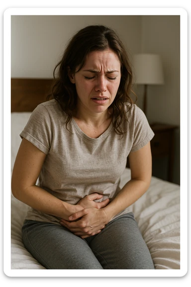 donna con ciclo doloroso e abbondante. immagine 4k sticker