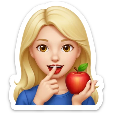 woman biting finger coquettishly, playful look, Apple emoji style sticker