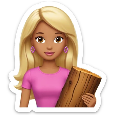 Brown skin blonde hair barbie in front of the woodd sticker