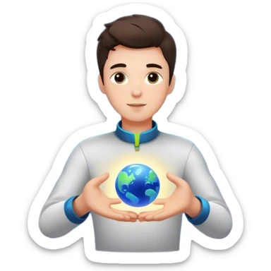 A young man floats in space, touching a particle that glows and expands, shaping the universe around him. Each touch creates new light, symbolizing how his choices build his own reality. sticker