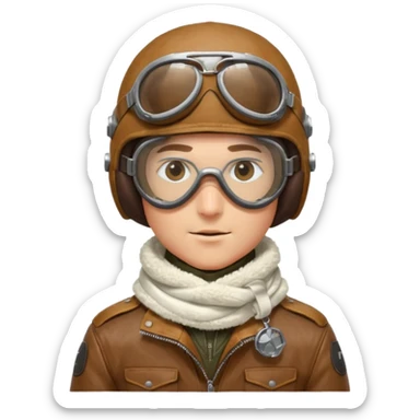 renard aviateur, casque en cuir, écharpe blanche, lunettes "climax" sur le casque au dessus des yeux, blouson aviateur, pas de double lunettes sticker