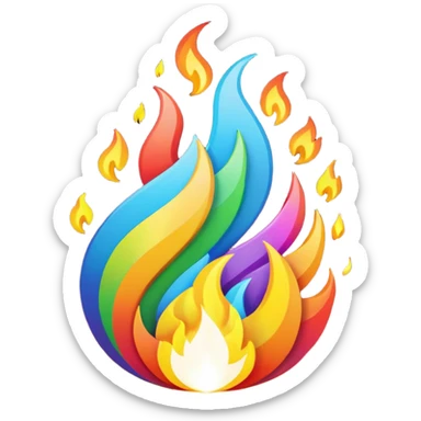A fire emoji with the colors of the pride flag sticker