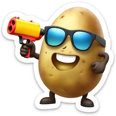 Potato with sunglasses and water gun sticker