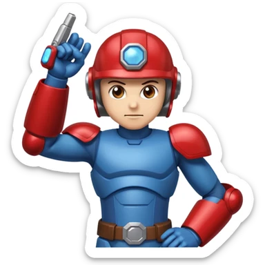 mega man but with the color rootbeer brown shiny like metal with arms for guns and a dark shiney red healmet sticker