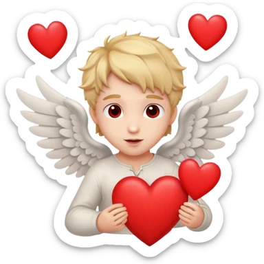 Cupido rodeado de corazones volando mostrando sus alas y su arco   sticker