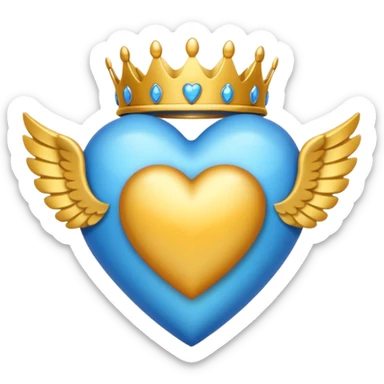 Un emoji de corazón azul con alas y una corona sticker