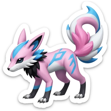 Splash-marked Exotic Meloetta-Zeraora-Lombax-Renamon-Protogen-Palkia-hybrid-fusion-Fakémon-creature, full body sticker