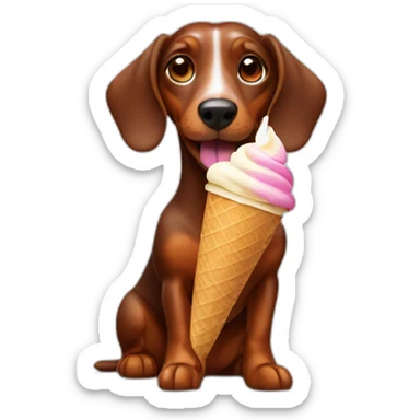 Brown sausage dog eating ice cream sticker
