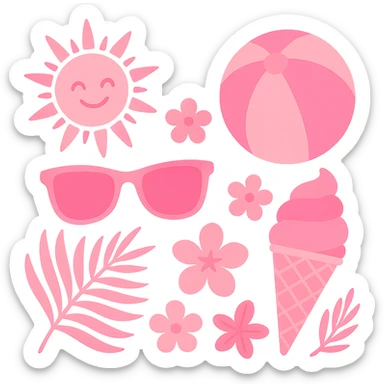 pink summer theme, bright and warm summer elements with pink hues, no background sticker
