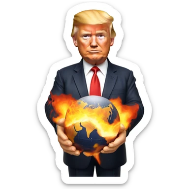 Trump with with world on fire in his hands  sticker