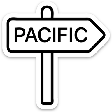 Add a black narrow outline to the Pacific sign, keep it minimalistic, with no background. sticker