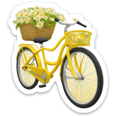 Yellow beach style bicycle with basket full of daisies sticker