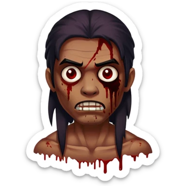 Zumbi de cabelo grande escuro, olhos escuro com mancha de sangue pequena no rosto sticker