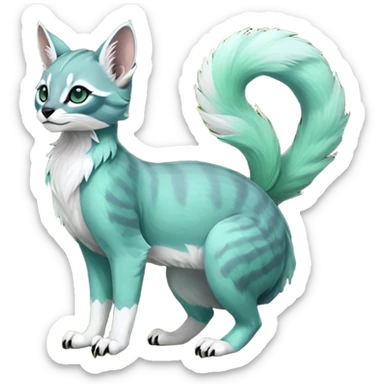 Colorful dark tropical pale light jade-green, mint-blue, whitish pastel white glorious divine exotic cute cool beautiful shiny beautiful fantasy-caracal-civet-genet-sergal-vernid-Gryphon-Cacomistle-Trico-oncilla-animal-Fakémon-hybrid-fursona (full body) sticker