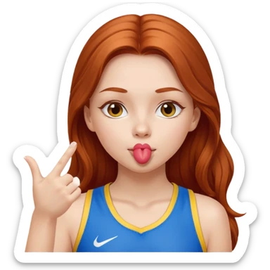 A cute ukrainian girl, with long auburn hair, playing sports, she's blowing a kiss. sticker