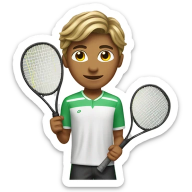 Teenage boy playing tennis with a middle part hair cut tanned sticker