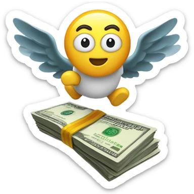 Money with wings flying away sticker