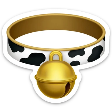 plain gold grater-formed-bell on a collar with black and white cow pattern sticker