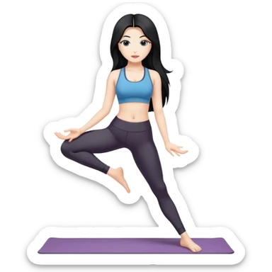 Yoga girl white skin black long hair sticker