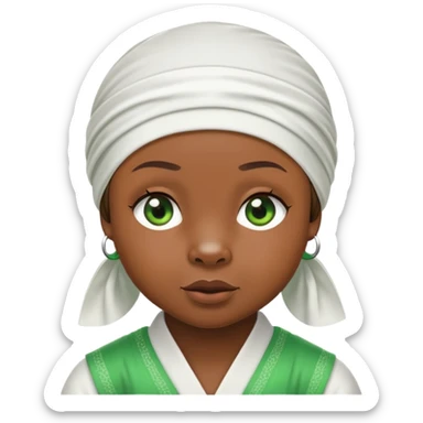 Sweet brown bear with green eyes in a stylish white durag head wrap, cool expression, iOS emoji style sticker