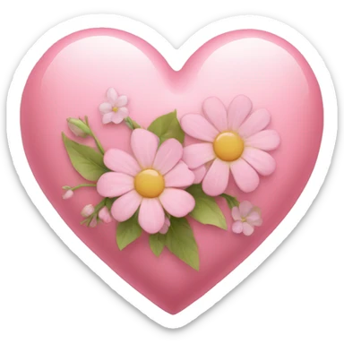 Delicate pink heart and flowers inside sticker
