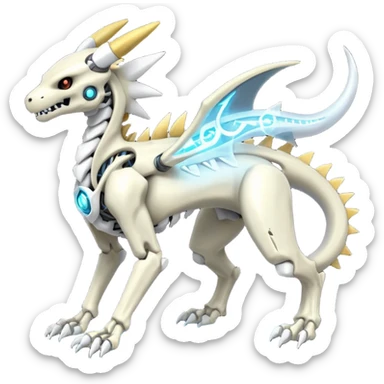 futuristic Skeleton-Cyborg-Reshiram-Manectric-Electrike-Salandit-Cubone-Umbreon-Marowak-Draco-Fakémon-hybrid-creature (full body), 4 legs sticker