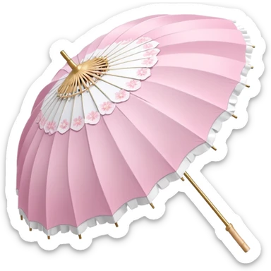 A beautiful pretty cute pastel pink and white umbrella-parasol with sakura patterns and white frills sticker