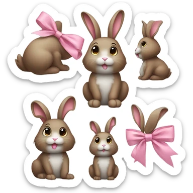 cute brown bunny with pink bow, one leg white, other gray sticker