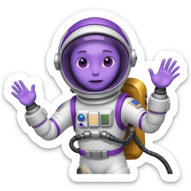 Purple alien floating with jetpack, white Astronaut sticker