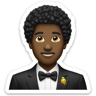 A profile of a black twink with an afro mullet in an intricate suit sticker