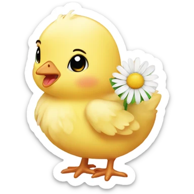 Baby chick holding a daisy sticker